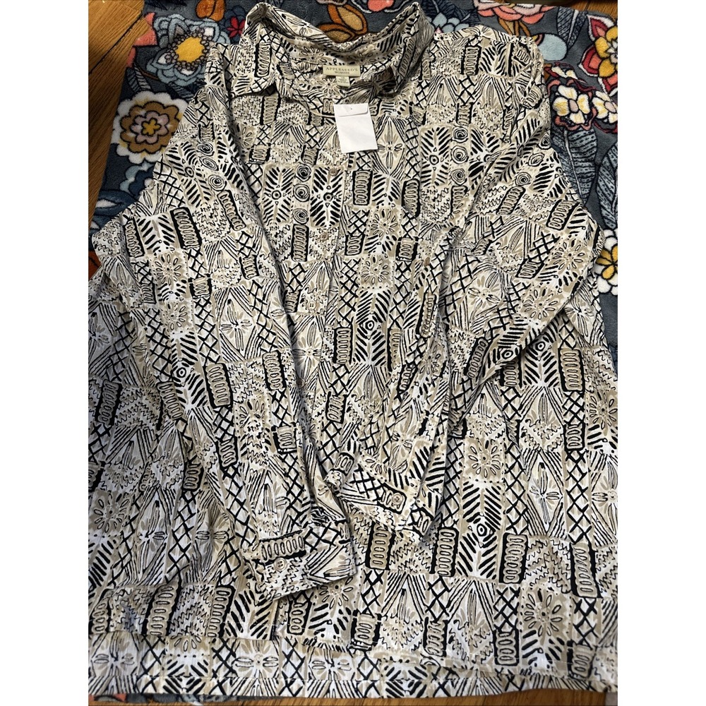 Appleseed's Women Blouse Button Down Shirt Top Size 3xBLACK BEIGE